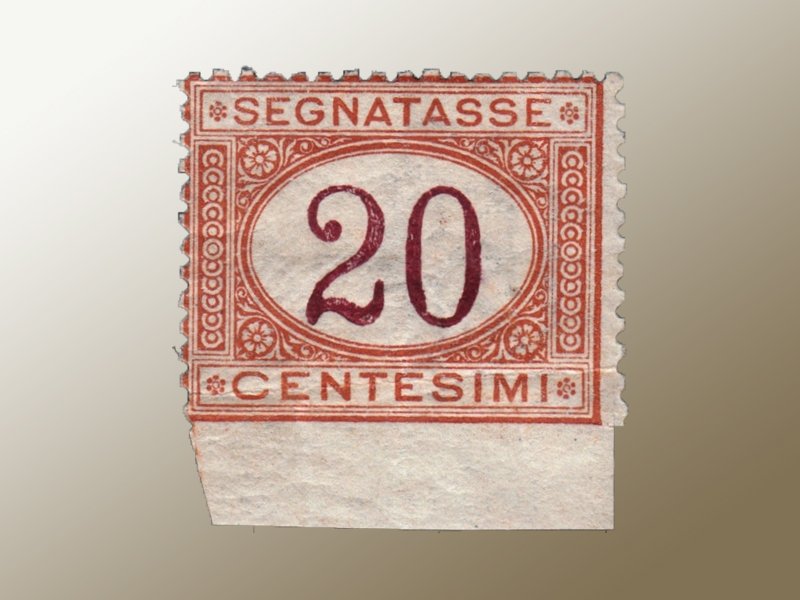 1890 segnatasse 20 centesimi nuovo non dentellato in basso unico