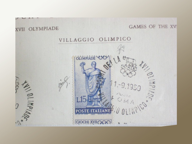 15 lire olimpiadi 1960 con la dentellatura orizzontale molto spostata su busta