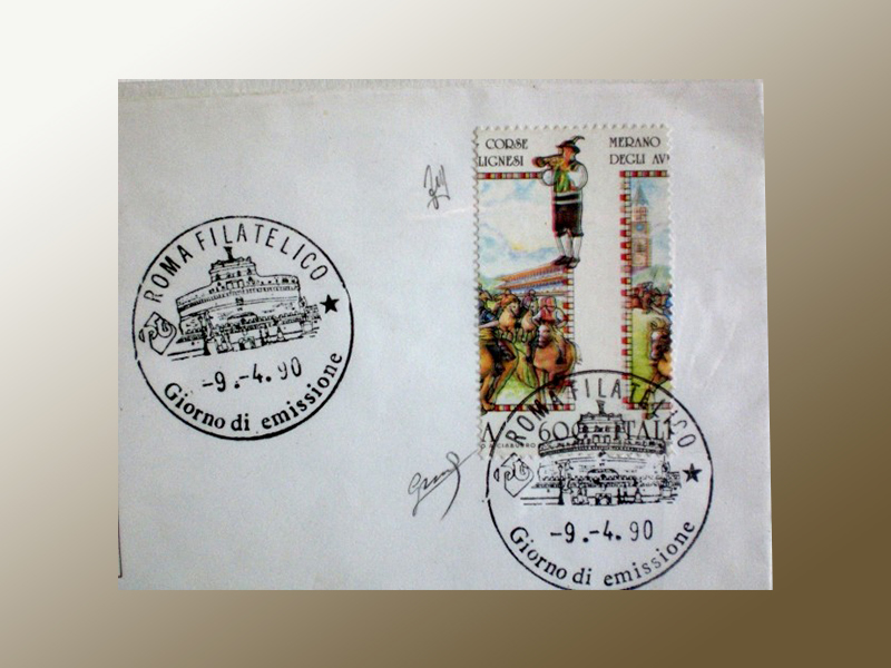 Corse di Merano con la dentellatura verticale eccezionalmente spostata sulla metà del francobollo su busta