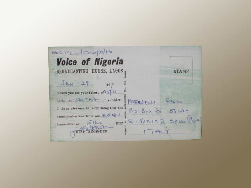 radio Nigeria cartolina di conferma